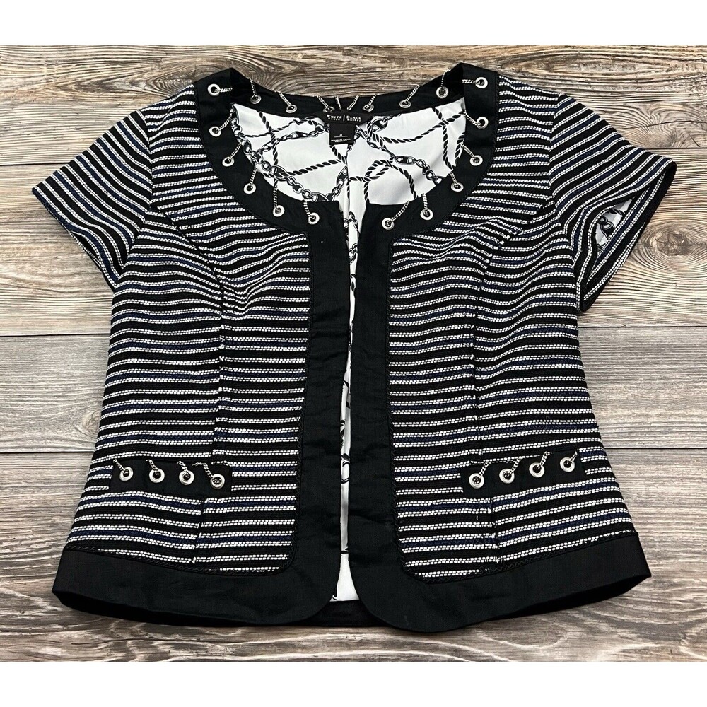 White House Black Market Size 4 Blazer Jacket Linen Nautical Preppy Coastal